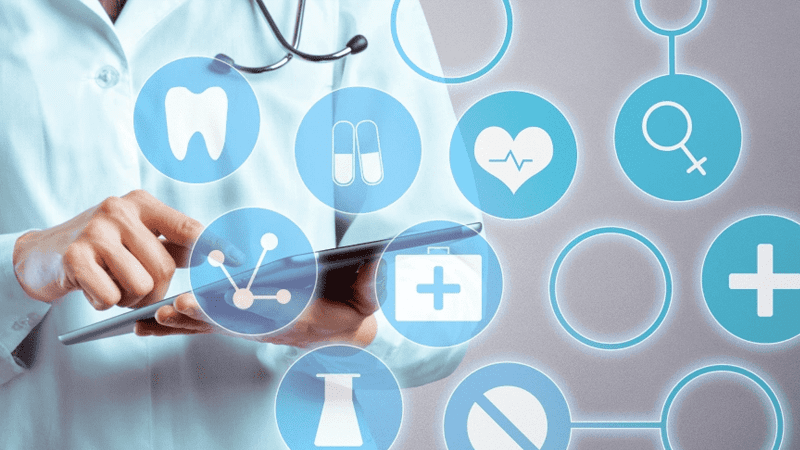 Dentist working graphic with dental icons for business